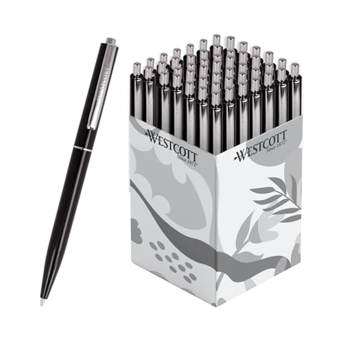 Westcott Kugelschreiber ALLTIME Schwarz 50 Stück | Vorteilspack Druckkugelschreiber mit schwarzer Tinte | Strichstärke M X20 Standardmine | Dokumentenecht ISO 12757-2 | Metallclip | E-737470 00