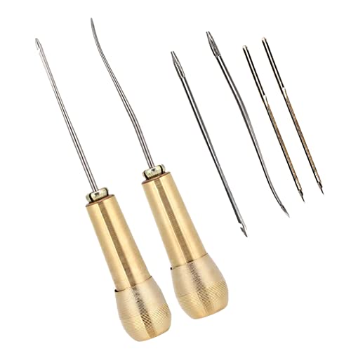 Jeanoko 2 Set Sewing Awl with Copper Handle, Scratch Awl Tool, Leather Sewing Tools Shoe and Leather Repair for Home Use
