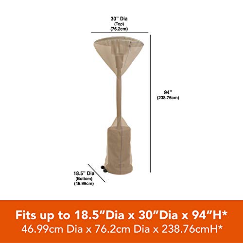 Modern Leisure Basics Outdoor Stand-Up Patio Heater Cover, Water-Resistant, 30" Diameter (top) x 18.5" Diameter (bottom) x 94"H, Khaki