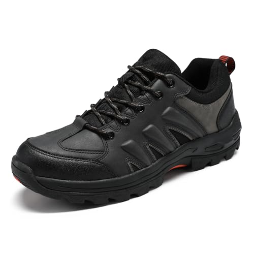 YOUTHUP Mens Waterproof Hiking Shoes Low Top Non Slip Trekking Hiking Sneakers Lightweight Breathable Trails Shoes Outdoor for Camping Trekking Climbing Backpacking Trail Running Mountaineering Black