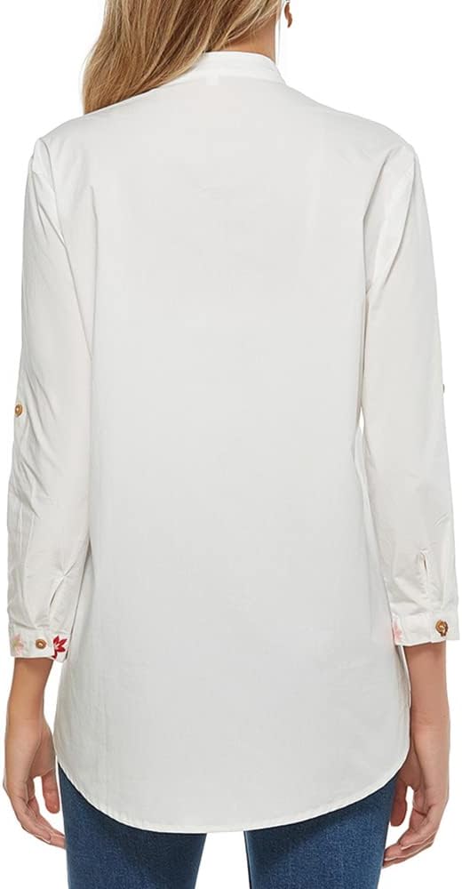 AK Women's Floral Embroidered Button Down Shirt Casual Long Sleeve Blouse with Pocket, Classic Collared Casual Blouses Tops - Image 4