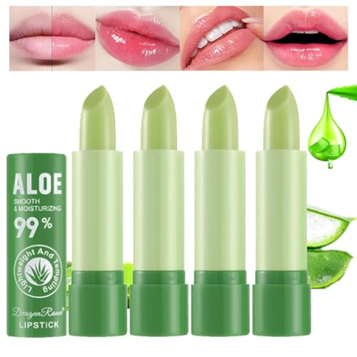 Baorder 4Pcs Aloe Vera Lipstick Set, Lunga Durata Idratante Balsamo Labbra Temperatura Colore Cambiare Rossetto Nutriente Aloe Vera Lip Balm per le Donne