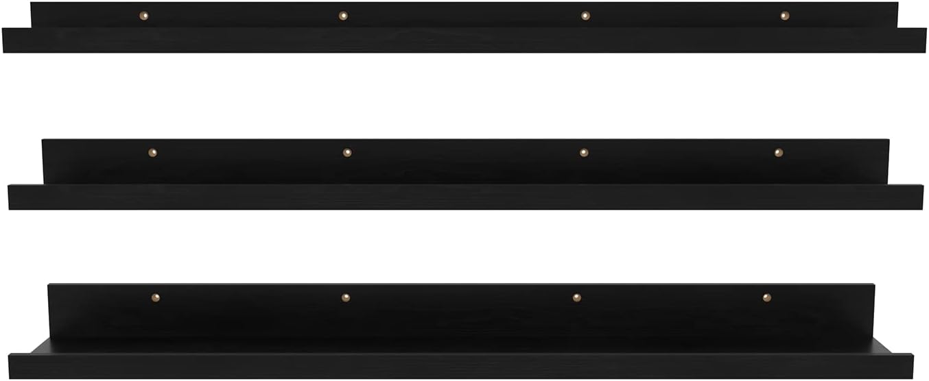Giftgarden 36 Inch Black Floating Shelves for Wall Woodgrain Picture Ledge Large Photo Shelf for Bedroom Living Room Kitchen Bathroom Storage Shelving, Set of 3 Different Sizes