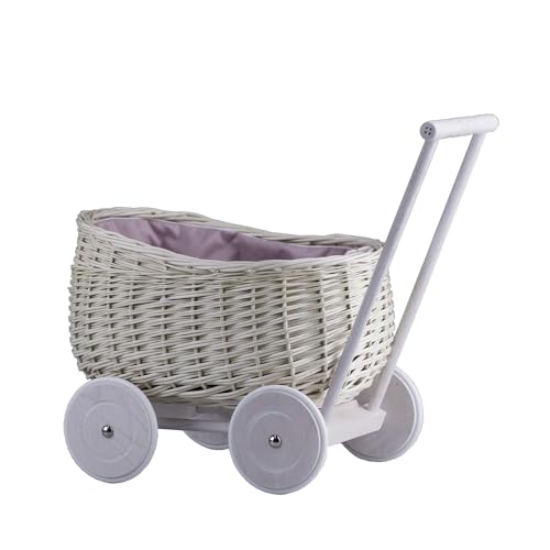 Chariot de marche en osier et bois blanc, le cadeau de naissance idéal