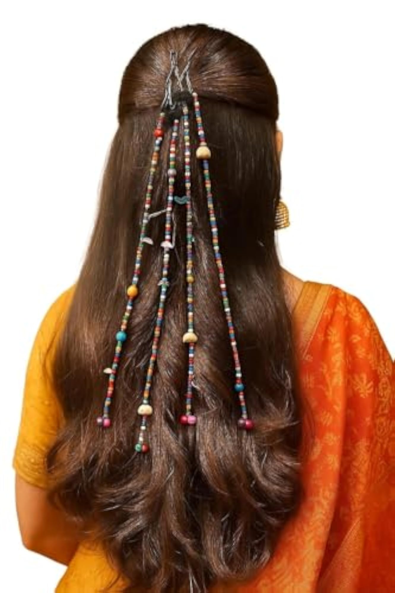 Beaded Hair Extension Strands with Pin Attachment, Set of 4