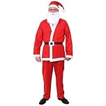 I LOVE FANCY DRESS Mens Budget Santa Costume - 5 Piece Father Christmas Costume - Red Santa Jacket & Trousers + Black Ribbon Belt + Red Santa Hat + Elasticated Beard (Small)
