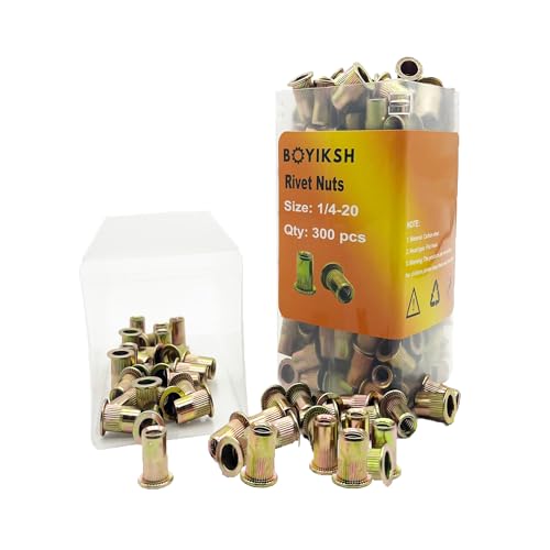 Boyiksh R-000 Rivet Nuts, Boyiksh 300Pcs #1/4-20, Carbon Steel Rivet Nut Assortment Kit cover