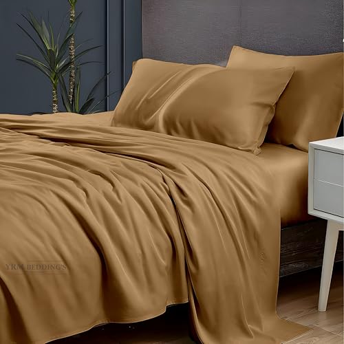 Image of YRM Bedding's 600TC Egyptian Cotton Bedsheet (60x90) with 1-Pillow Covers (18x28) | Oeko-Tex Certified Top Selling 100% Cotton Single Bed Bedsheet with Pillow Cover | Beige