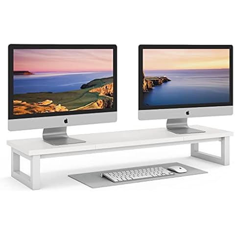 YAOHUOO Dual Monitor Stand Riser, 39Inch Large Monitor Stands for 2 Monitors, Computer Monitor Stand, Wooden Desktop Oraganizer Shelf for Office Desk Computer,Laptop,TV Cover