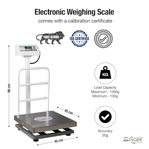 Image of iScale ISP-150S Digital Platform Weighing Scale 450x450mm Stainless Steel | 150kg Capacity, 20g Accuracy | OIML R76 Compliant, ISO Certified Digital Weight Machine for Shop, Warehouse, Industrial Use