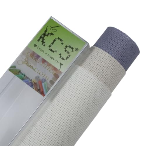 Image of KCS 3 pc of 15 inch x 18 inch(38cmx45cm) 16 Count Cross Stitch Cotton Aida Cloth Needlework Rolled Fabric Box,16CT,Antique White+Oatmeal+Light Steel Grey
