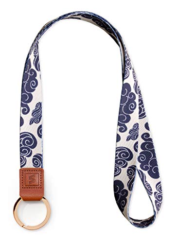 SENLLY Auspicious Cloud Neck Lanyard Premium Quality Wristlet Strap with Metal Ring and Genuine Leather, for Key Chain, Camera, Cell Mobile Phone, Charms, Lightweight Items etc