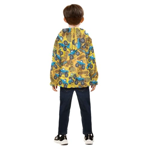 CHIFIGNO Blue Trucks Toddler Boy Hooded Jacket, Comfy Lightweight Sweatshirt Jacket 3T4