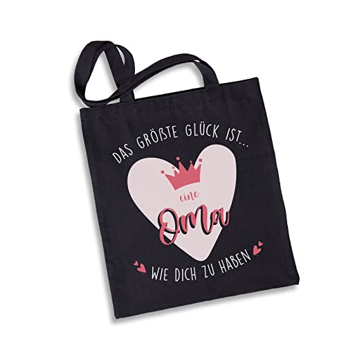Tassenbrennerei Baumwolltasche mit Spruch Glück ist es eine Oma wie Dich zu haben - Jutebeutel Geschenk für Großmutter (Schwarz) Cover