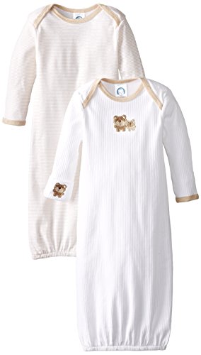 Gerber Unisex-Baby Newborn 2 Pack Lap Shoulder Gown Bear, Brown, 0-6 Months