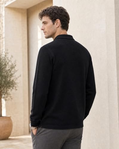 Image of Nobero Popcorn Textured Full Sleeve Polo T-Shirt for Men | Regular Fit