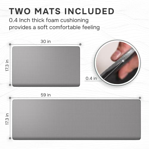 Homergy Anti Fatigue Kitchen Mats For Floor 2 Pcs, Memory Foam Cushioned Rugs, Comfort Standing Desk Mats For Office, Home, Laundry Room, Waterproof & Ergonomic, 17.3×30.3 & 17.3×59, Grey #TOP1