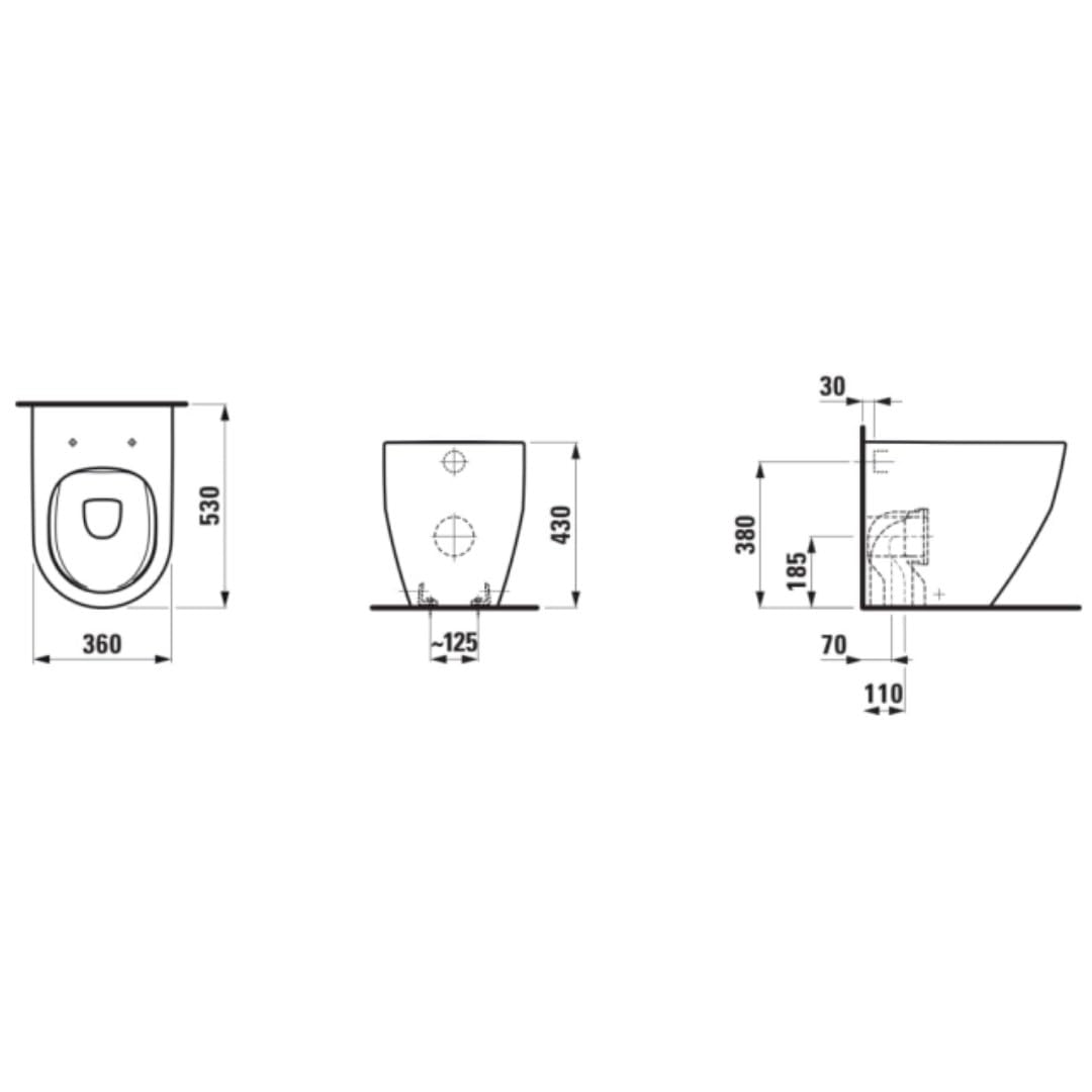 WC filomuro in ceramica bianca 53x36 cm senza brida – Serie Pro | Laufen