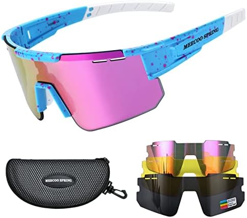 Meecoo Spring Youth Baseball Sunglasses for Boy 8-12 with 3 Interchangeable Lenses,TR90 Frame UV400 Protection Biking Glasses