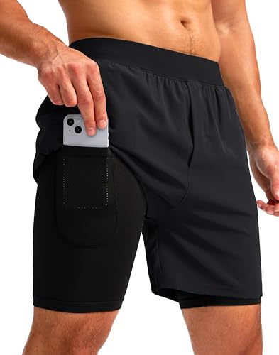 Soothfeel Men's 2 in 1 Running Shorts with 4 Pockets 5 Inch Quick Dry Gym Active Workout Athletic Shorts for Men with Liner