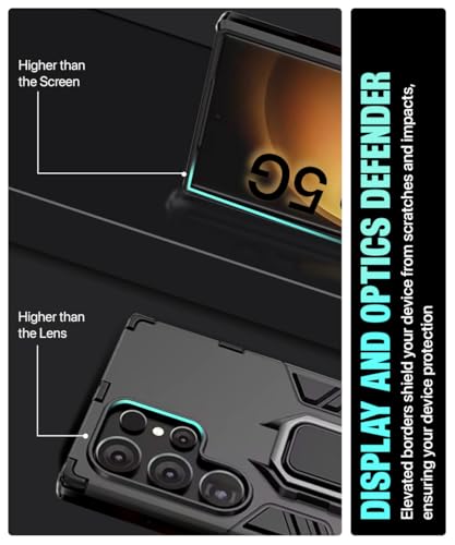 Image of WOW IMAGINE Shock Proof Back Case Mobile Cover for Samsung Galaxy S24 Ultra 5G | Back Cover Case (Tough Armor | Hybrid PC + TPU | Ring Holder & in-Built Kickstand | Black)