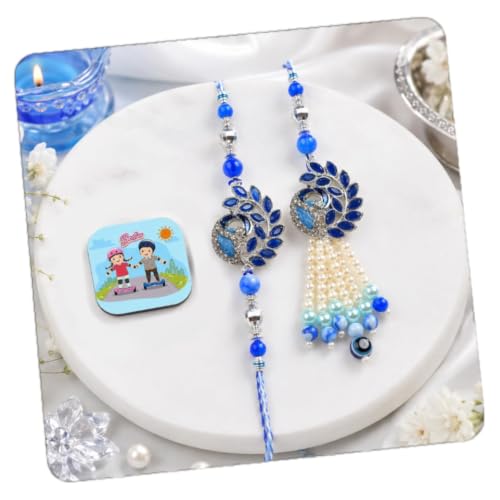 Image of CraftVatika Rakhi Gift for Brother Bhabhi, Premium Peacock Couple Rakhi Gift Combo for Bhaiya Bhabhi Designer Rakhis for Bhabhi with Magnet, Fridge Magnet for Fridge Door Decor, Rakshabandhan Gift