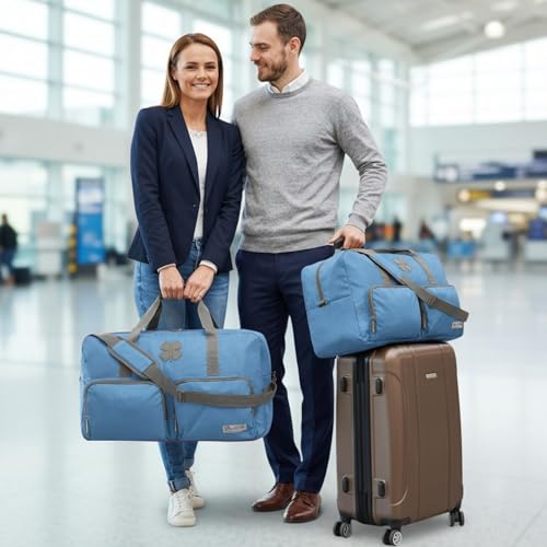 Image of Lucky Brand Unisex Adult Large Duffle Adjustable Shoulder Strap Foldable Overnight Weekender Bag, Light Blue, 65L, Lky-325-46-65