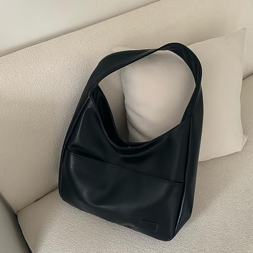 CUNGGI Tragetaschen für Damen große Umhängetasche Hobo Tote Bag aus veganem Kunstleder lässige Retro Schulterhandtasche für den täglichen Gebrauch (Schwarz)