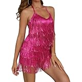 vestido lentejuelas escote espalda Características: Este deslumbrante mono presenta lentejuelas brillantes, flecos divertidos y un diseño de espalda descubierta que llama la atención. Su silueta ajustada y corte corto realzan tu figura para un look de fiesta audaz.