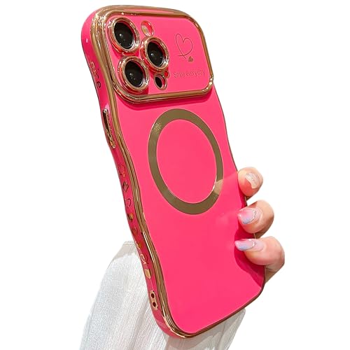 Coque iPhone 15 Pro Max rose vif pour femmes avec bordure ondulée chic