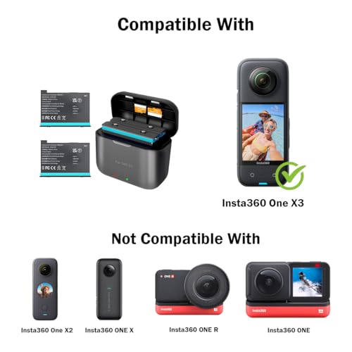 Image of 2 Pack 1800mAh 360X3 Battery with Charger Hub for Insta 360 ONE X3