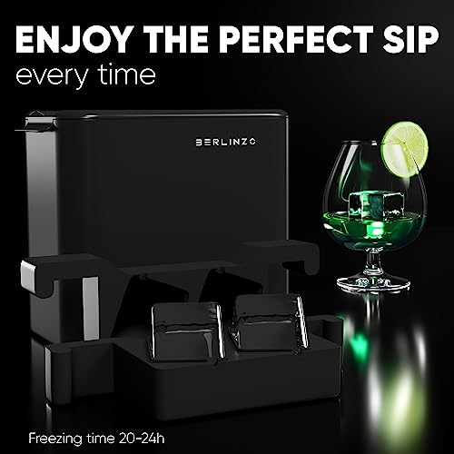 Premium Berlinzo Clear Ice Cube Maker - Whiskey Ice Ball Maker Mold Large 2 Inch - Crystal Clear Ice Maker Sphere - Clear Ice Ball Maker With Storage Bag #TOP3