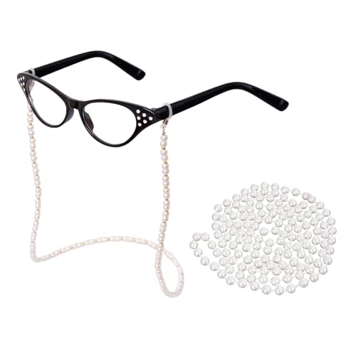 choyaxo Old Lady Costume Accessories Including Grandma Glasses Faux Pearl Glasses Chain Necklace Cosplay Dress Up Black