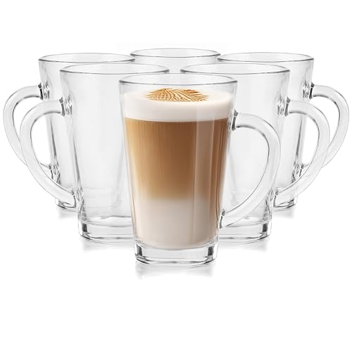 Glasmark KROSNO 1992 Gläser Set Kaffeegläser Teegläser Mit Henkel 6 Stück 300 ml Kaffee Tee Latte Glas Teetassen Glasbecher Trinkglas Spülmaschinengeeignet Iwo
