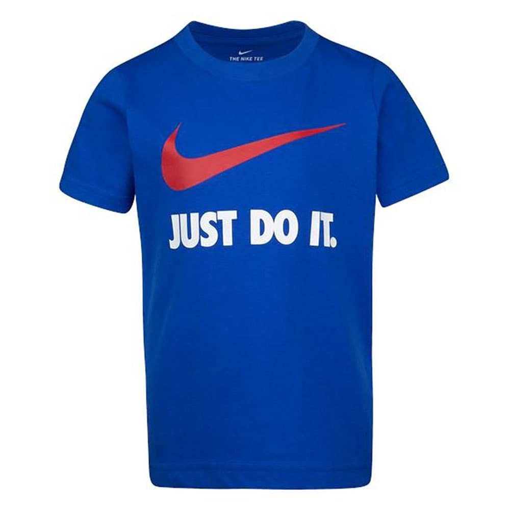 NIKE Camiseta Swoosh JDI S/S Tee, niño, azul con texto en blanco Just Do It