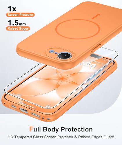 Image of FNTCASE for iPhone 17e & iPhone 16e Case: [Compatible with Magsafe] Solid Matte Magnetic Phone Cover with [Full Camera Protection] [Screen Protector] Military Grade Shockproof Protective, Orange