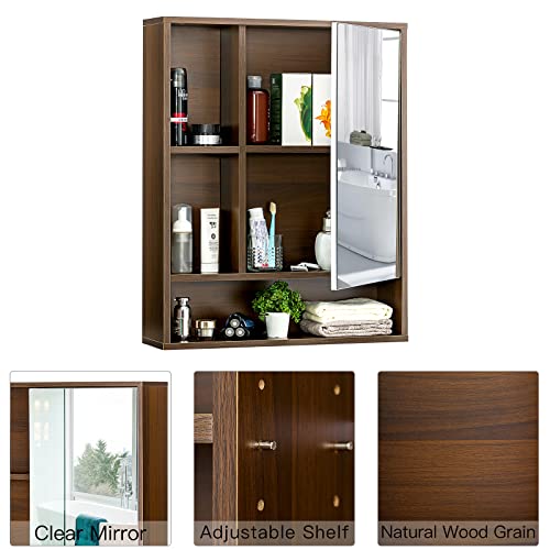 Choochoo EUR-MC20001-WN Bathroom Wall Mirror Cabinet, Medicine Cabinet With Single Door And Adjustable Shelf, Over The Toilet Space Saver Storage Cabinet, Walnut thumb #4