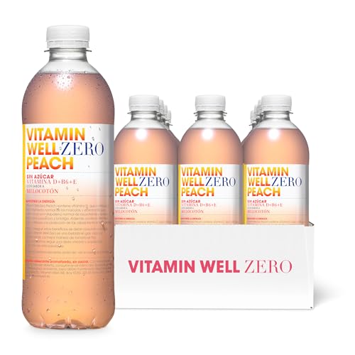 Vitamin Well Zero Peach – Bebida Vitaminada Sin Azúcar Sabor Melocotón, Refrescante Sin Gas con Vitaminas D, B6 y E, Baj