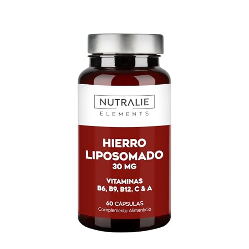 Hierro Liposomado 30mg Cansancio y Fátiga - Con Vitamina C, B12 Ácido Fólico, A y B6 - Hierro Suplemento - 60 Cápsulas Liposomal Iron Nutralie