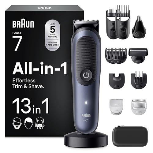 Braun Tondeuse Electrique Tout-En-Un Pour Hommes Series 7 AIO7565 Bleu, Kit 13-En-1 Avec Lame ProBlade et 7 Sabots, Coffret De Rasage Avec Accessoires, Conçue...