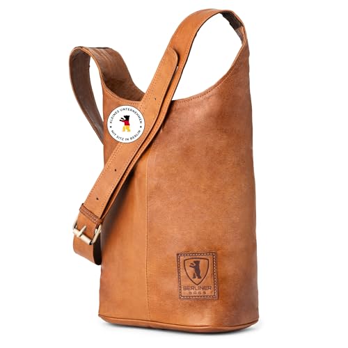 Berliner Bags Vintage Umhängetasche Emilia, Mittelgroße Leder-Schultertasche, Beuteltasche für Damen - Braun