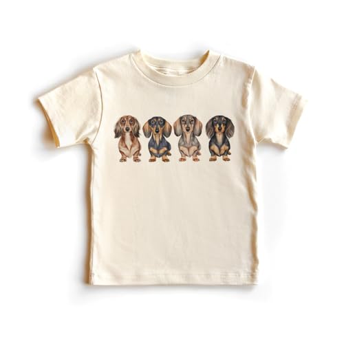 Dachshund Dogs In A Row Shirt - Cute Wiener Weenie Sausage Dog Outfit - Cute Girls & Boys Natural Toddler Youth Graphic Tee