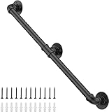 Willstar 6FT Industrial Staircase Handrail Non-Slip Pipe Bar Foot Rail Wall Mount Stair Rail Vintage Grab Bar for Steps Black Iron Pipe Handrail for Outdoor Indoor Stairs Loft Porch Hand Rail (6ft)
