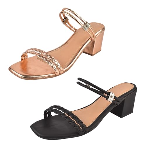 Kit Com 2 Pares Sandália Feminina Salto Bloco Confortável Direto Da Fábrica SS10 34 ao 39 (Cobre e P