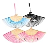 BESTYASH 4 piezas Chinos Plegables de Seda con Tradicionales para Baile Abanico Mano Elegante para Fiestas y Decoración