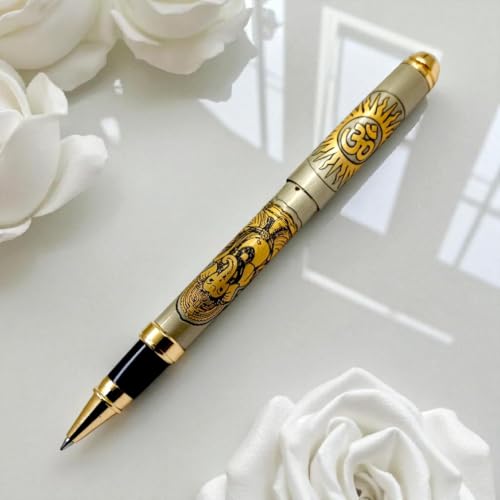 Image of Lord Ganesh Etched Pen - Premium Brass Roller Pen with Divine Engraving & Gold Finish Accents