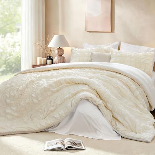 Image of BEDELITE Queen Comforter Set, Seersucker Bedding Set 3 Pieces, Cream | All Season Use, Machine Washable, Soft and Lightweight, Ruched Comforter for Bedroom, Wrinkle-Resistant, Cozy and Stylish