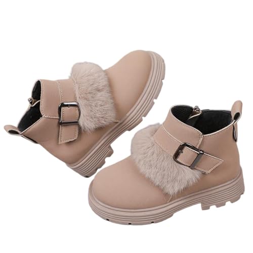 Girls Fall Ankle Boots Suede Leather Winter Thermal Side Zipper Shoes Round Toe Lug Sole Chunky Heel Boot for Toddler