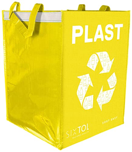 SIXTOL SORT EASY PLASTIC | Sac jaune tri sélectif 36L | Déchets plastiques | Pliable et lavable | 30×30×40 cm