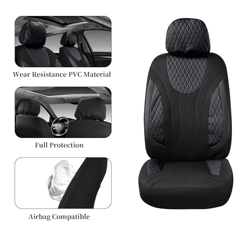 Coverado Car Seat Covers Full Set, 11 Pieces Universal Seat Covers for Cars, Cloth Car Seat Protectors, Car Seat Cushions with Sponge Padding, Black Seat Covers Fit for Most Sedans Suvs Trucks - Image 6